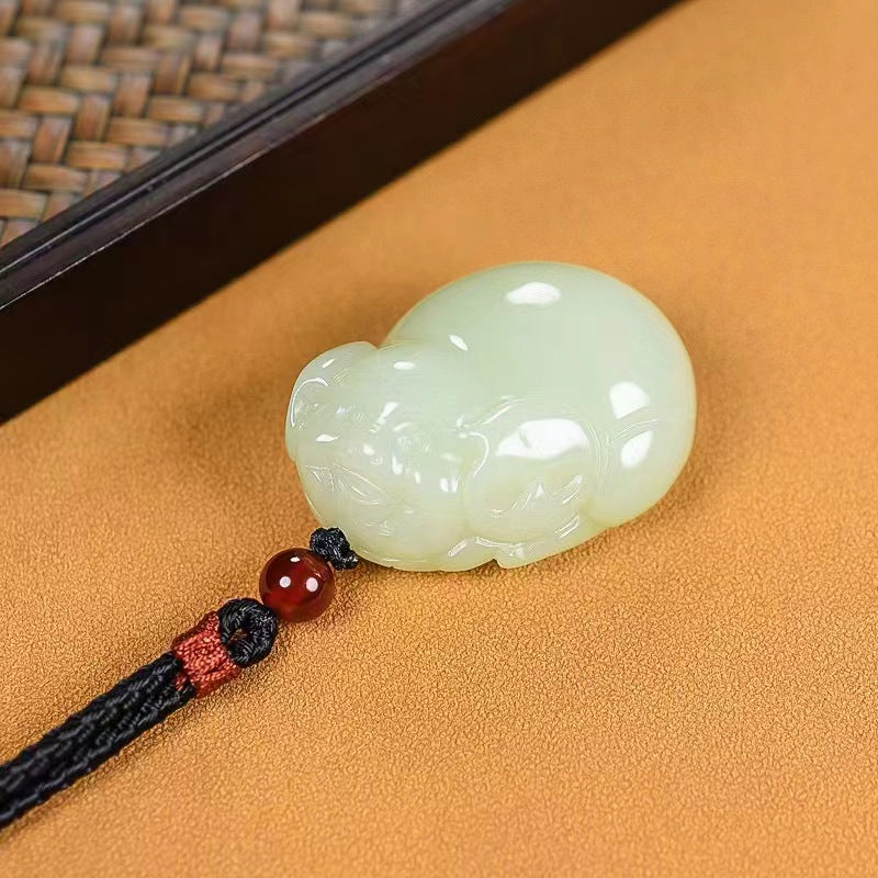 natural hetian jade lucky pig pendant necklace - chinese zodiac necklace for men & women