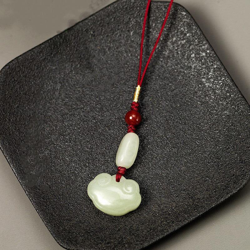 natural hetian jade ruyi lock keychain - elegant jade phone charm & keyring