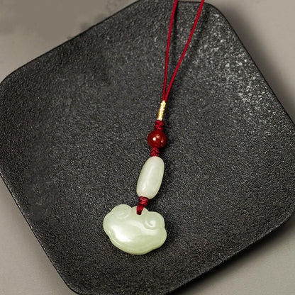 Natural Hetian Jade Ruyi Lock Keychain - Elegant Jade Phone Charm & Keyring