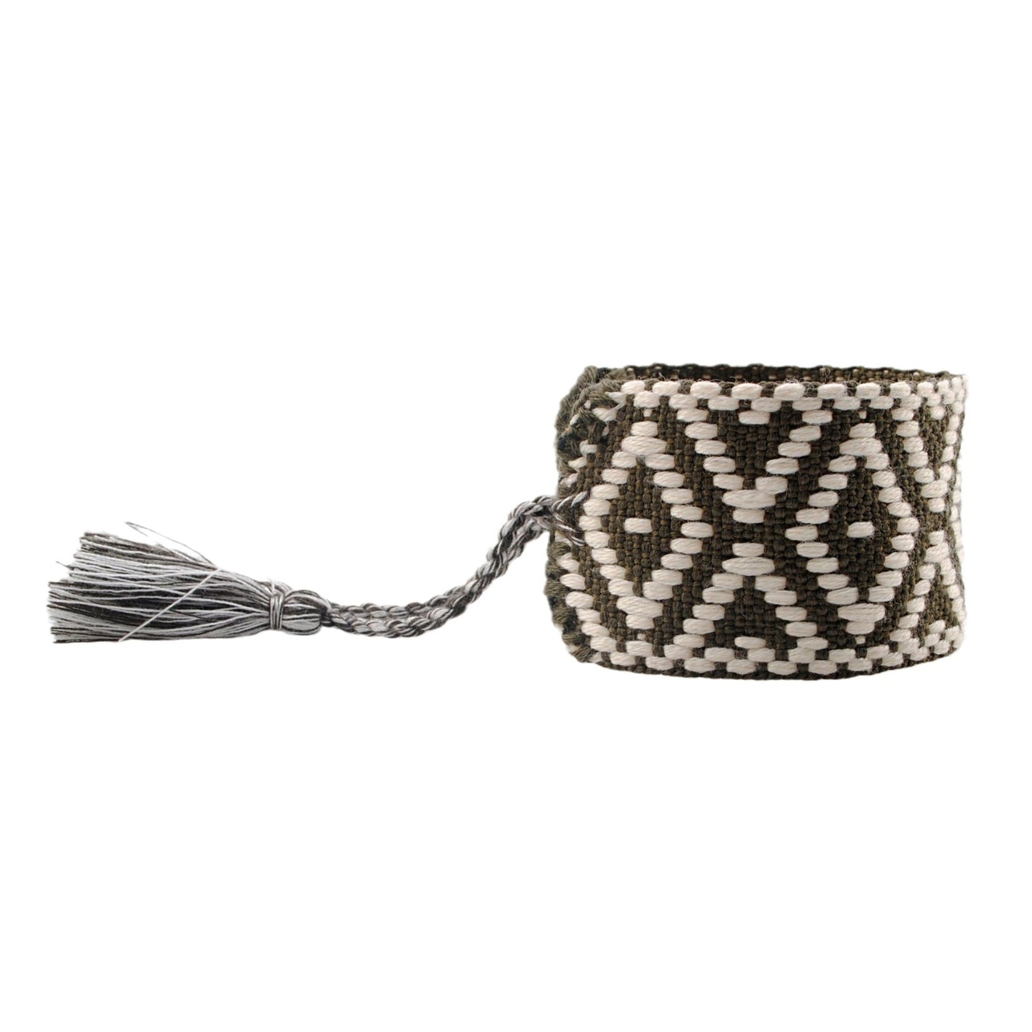 wide boho braided bracelet – geometric diamond tassel women’s handmade cord wristband