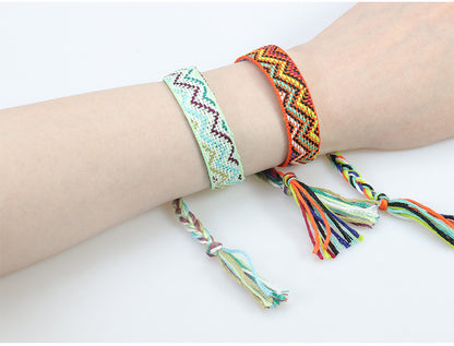 Boho Woven Friendship Bracelet – Wide Colorful Tassel Wristband, Adjustable Bohemian Bracelet