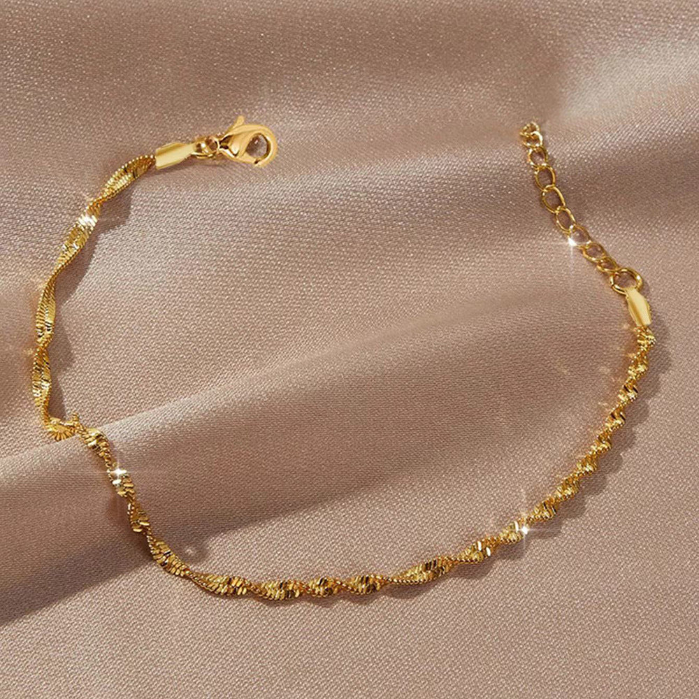 gold tone chain bracelet for women stainless steel twisted wave chain singapore water wave link bracelet dainty layering minimalist wristband adjustable extension extender chain costume jewelry birthday anniversary gift for her