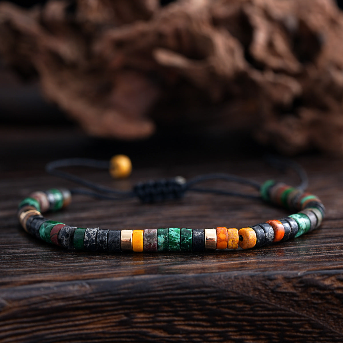 Boho Vintage Adjustable Bracelet for Men & Women – Natural Stones with Hematite and Brass Accents - STAR8S