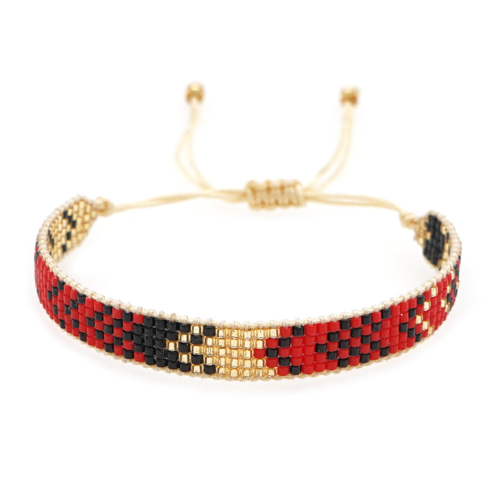 colorful heart boho friendship bracelets — handmade woven seed bead bracelet, adjustable, gift-ready