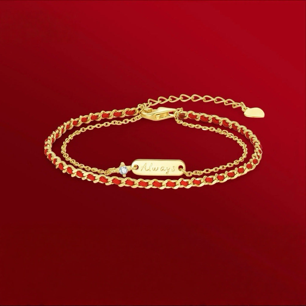 double layer red string gold chain bracelet for women good luck kabbalah protection amulet neo-chinese interwoven braided cord minimalist jewelry gift for her