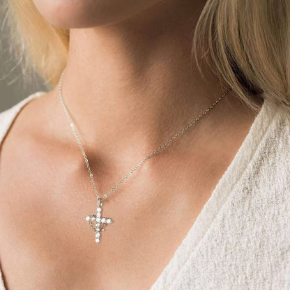 CZ Crystal Crown Cross Pendant Necklace for Women Dainty Layering Choker Sparkling Cubic Zirconia Religious Crucifix Tiara Charm Minimalist Christian Faith Religious Amulet Gift for Her High-Shine Finish 40cm+5cm