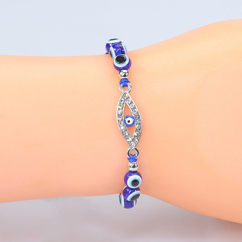 evil eye bracelet with blue eye fish beads - adjustable protective charm bracelet - star8s