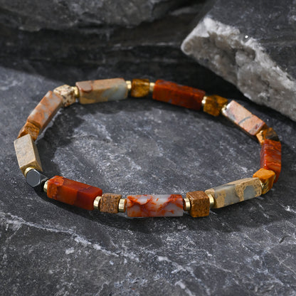Vintage Boho Natural Stone Beaded Bracelet for Men – Semi-Precious Gemstone Spacer Beads - STAR8S