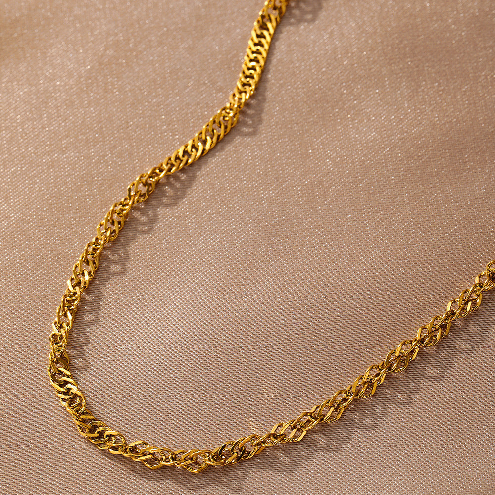 gold plated chain bracelet for women stainless steel singapore water wave link bracelet twisted ripple layering minimalist dainty wristband adjustable extension extender chain light luxury elegant fine jewelry gift for her
