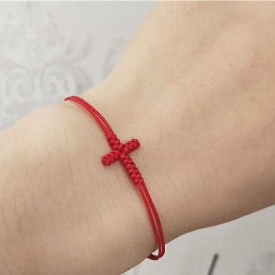 handmade cross string bracelet for women men braided rope christian cross bracelet religious faith jewelry lucky protection amulet wristband adjustable cord gift set