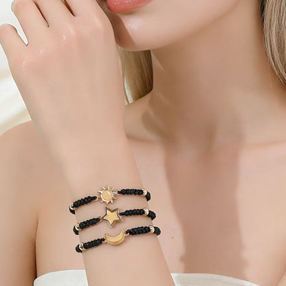 Matching Universe Promise Bracelets Pack Handcrafted Braided Macramé Wish Wristband Set with Sun Moon Star Charms Cute Relationship Gift for Couples BFF Sisters