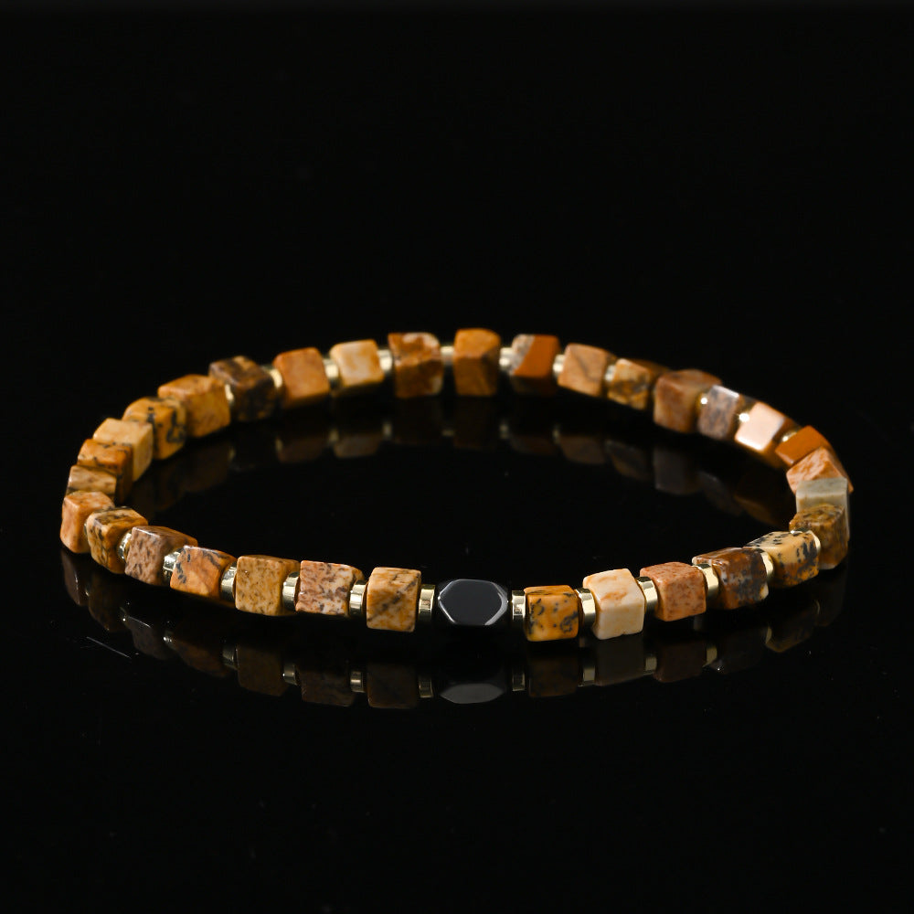picture stone men’s bracelet – square semi-precious beaded bracelet for men - star8s