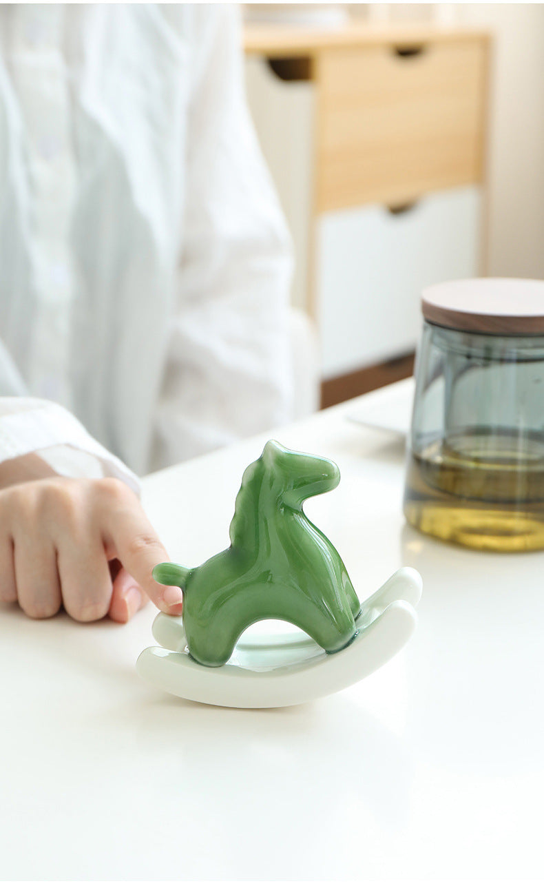 chinese zodiac horse ceramic tea pet - handcrafted rocking horse tea decoration for tea tables & home décor - star8s