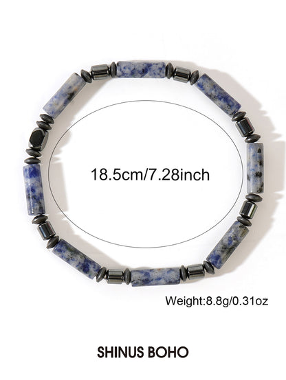 Turquoise Black Gallstone Beaded Bracelet – Vintage Style Natural Stone Wristband for Men & Couples - STAR8S