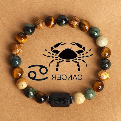 12 the Zodiac Signs Natural Stone Beaded Bracelet - Tiger Eye - STAR8S