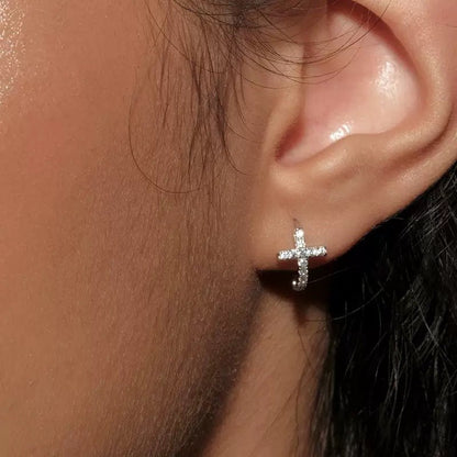 S925 Sterling Silver Gold Plated Zircon Cross Mini Hoop Earrings – Elegant & Trendy - STAR8S