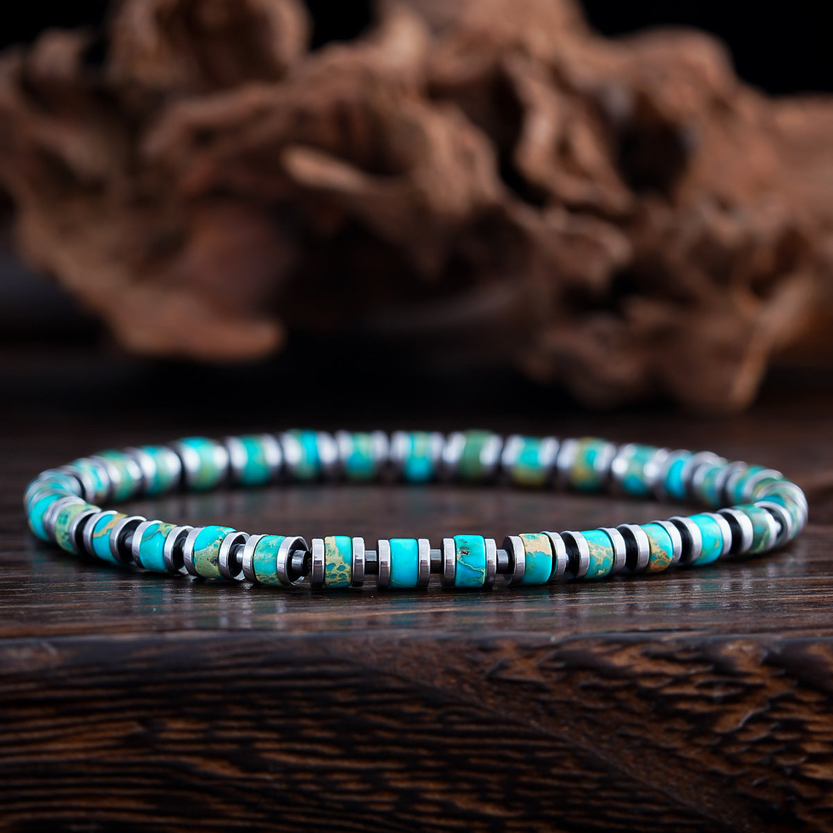 Boho Color-Block Natural Stone Bracelet – Men’s Imperial Stone Stretch Boho Bracelet - STAR8S