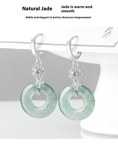 Natural Hetian Jade Blue Water Hoop Earrings – Ice Seed Jade with S925 Silver