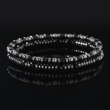 Vintage Black Men’s Bracelet – Slim Natural Stone & Gunmetal Beaded Wristband - STAR8S