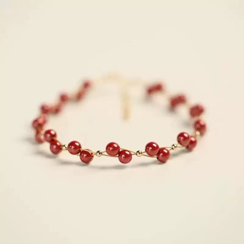 jade bracelet with cinnabar & red string | handcrafted women's good luck bracelet