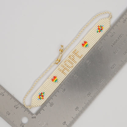 Boho Heart Friendship Bracelet – Handmade Woven Seed Bead HOPE Rainbow Letter Bracelet | Adjustable Bohemian Jewelry