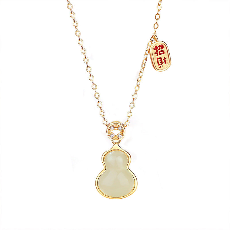 Stone Necklace - Chinese Gourd Pendant with Hetian Jade or Red Agate | STAR8S
