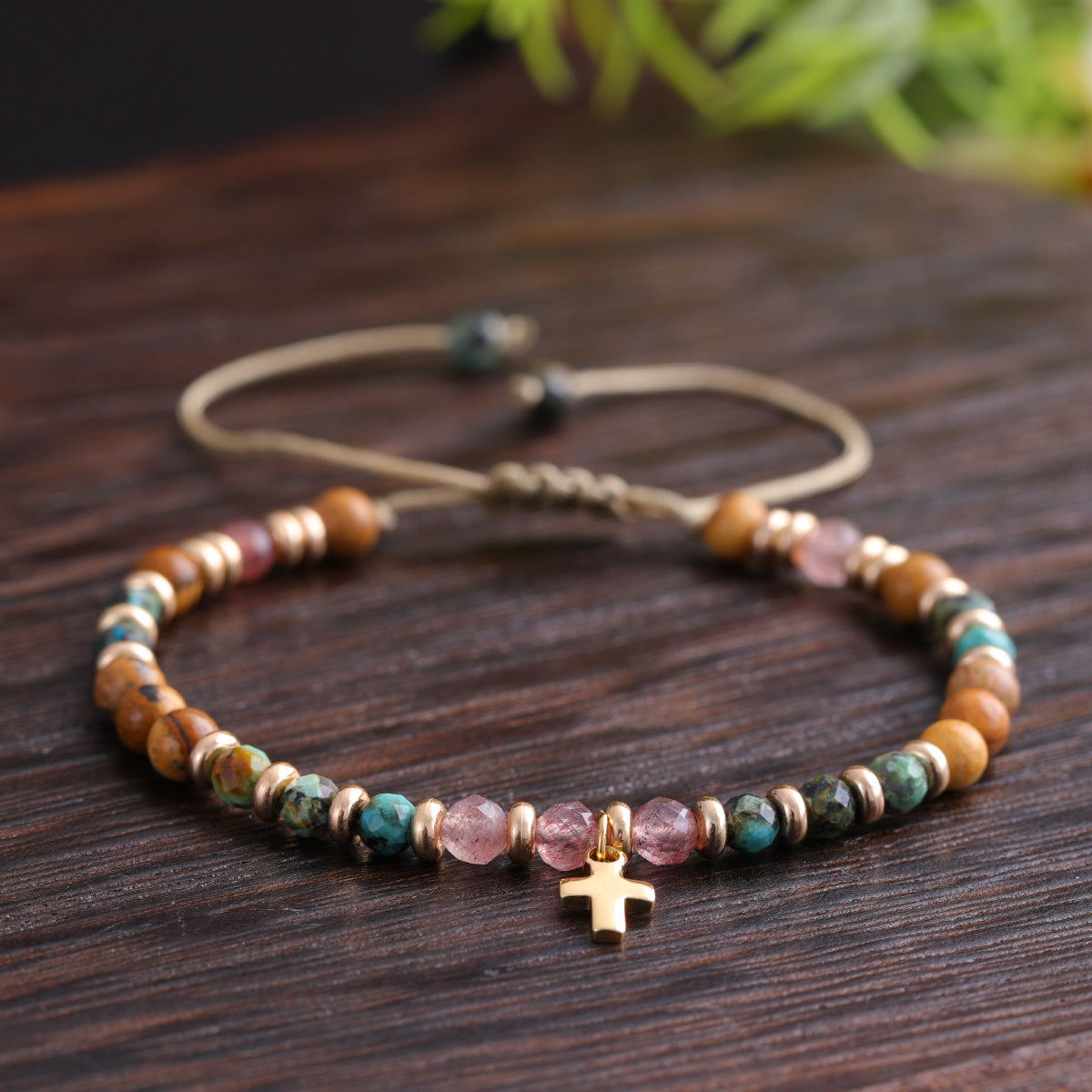 boho colored natural stone beaded bracelet – stylish, high-end braided wristband – adjustable, unique & fashionable accessory