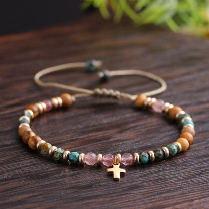 Boho Colored Natural Stone Beaded Bracelet – Stylish, High-End Braided Wristband – Adjustable, Unique & Fashionable Accessory