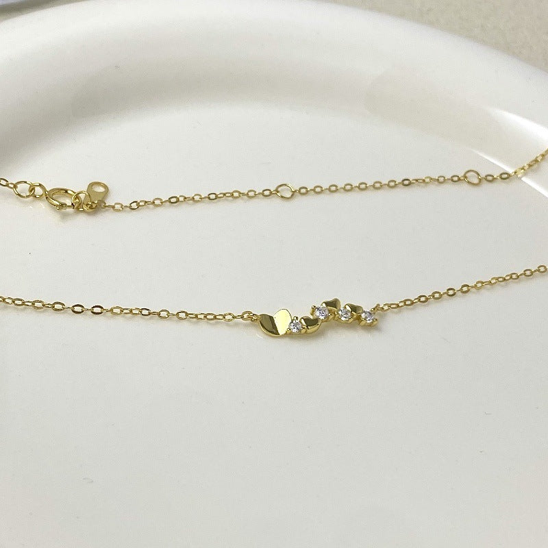 925 sterling silver 14k gold plated heart necklace with zircon diamond pendants