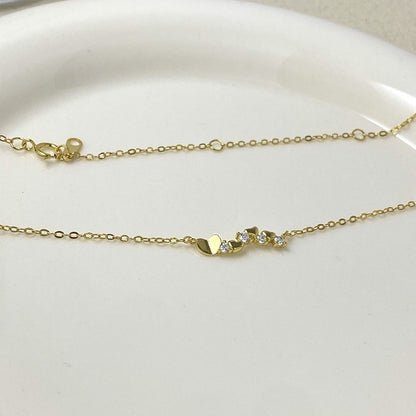 925 Sterling Silver 14K Gold Plated Heart Necklace with Zircon Diamond Pendants