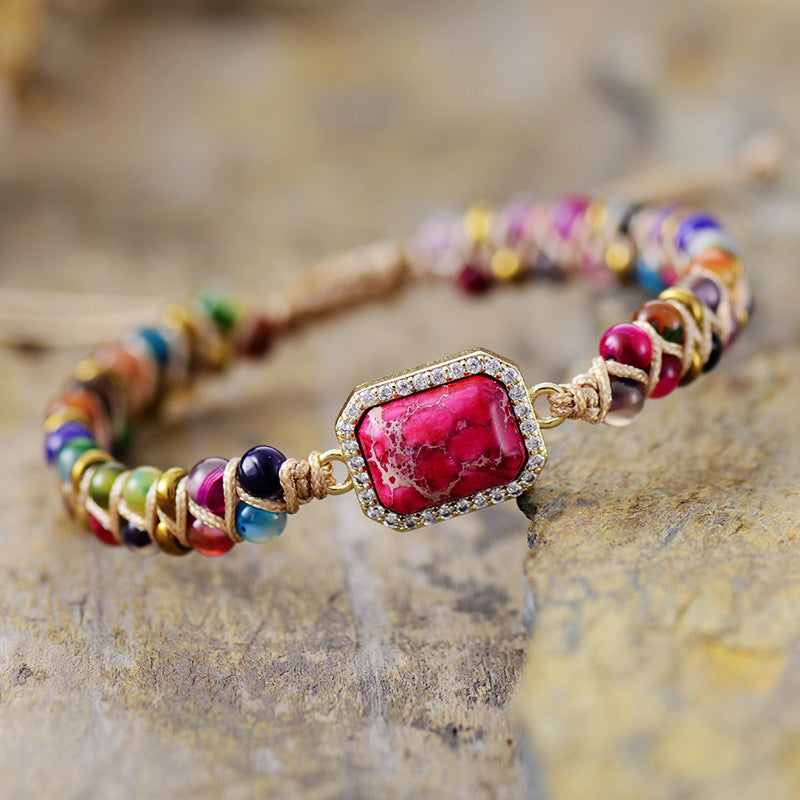 imperial stone braided bracelet – handmade agate friendship bracelet for couples | adjustable boho gemstone woven jewelry - star8s