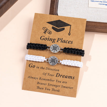 Compass Matching Bracelets for Best Friends Graduation Gift Set for Teen Boys Girls Adjustable Hand-Woven Moving Away Farewell Relationship Jewelry 2Pcs