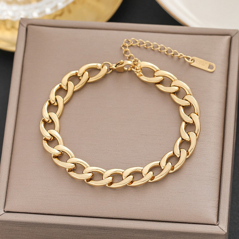gold plated cuban link chain bracelet for men women premium brass thick heavy duty curb link chain adjustable unisex bracelet statement wrist jewelry gift
