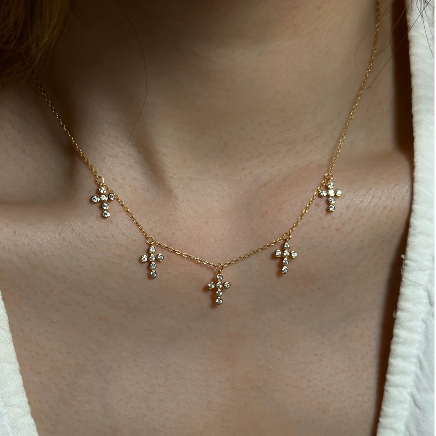 925 sterling silver 18k gold plated zircon cross pendant necklace - elegant & delicate