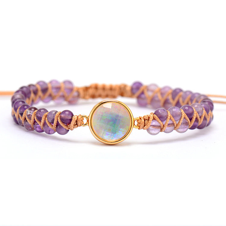 amethyst & opal double layer braided bohemian bracelet – handmade adjustable jewelry - star8s