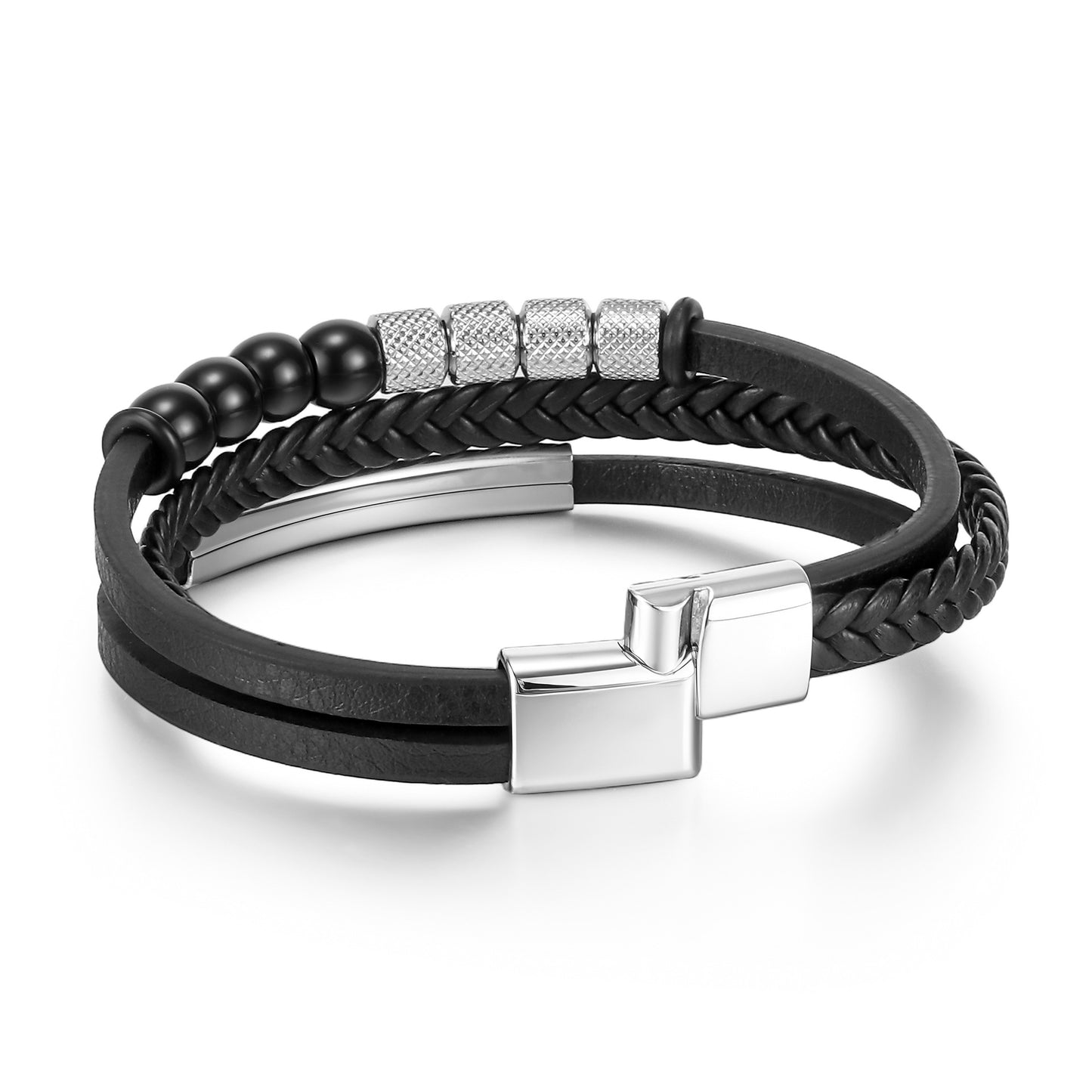 men’s buckle bracelet – multi-layer leather & natural stone beads with zinc-alloy magnetic clasp - star8s
