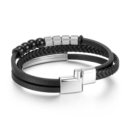 Men’s Buckle Bracelet – Multi-Layer Leather & Natural Stone Beads with Zinc-Alloy Magnetic Clasp - STAR8S