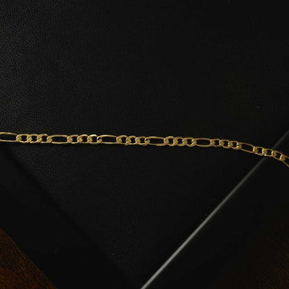 Sleek Tarnish Resistant Gold Tone Figaro Link Copper Bracelet High Polish Classic Italian Style Pattern Adjustable Comfort Fit Non-Fading Everyday Waterproof Hand Ornament