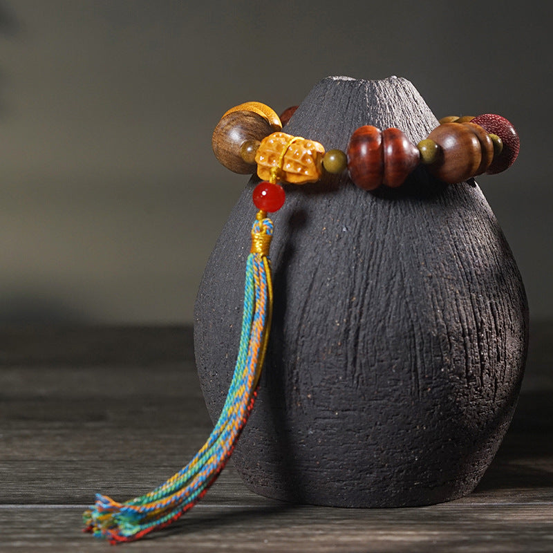 multi-wood gourd bead bracelet handmade lucky prayer beads | blessing bracelet for men & women