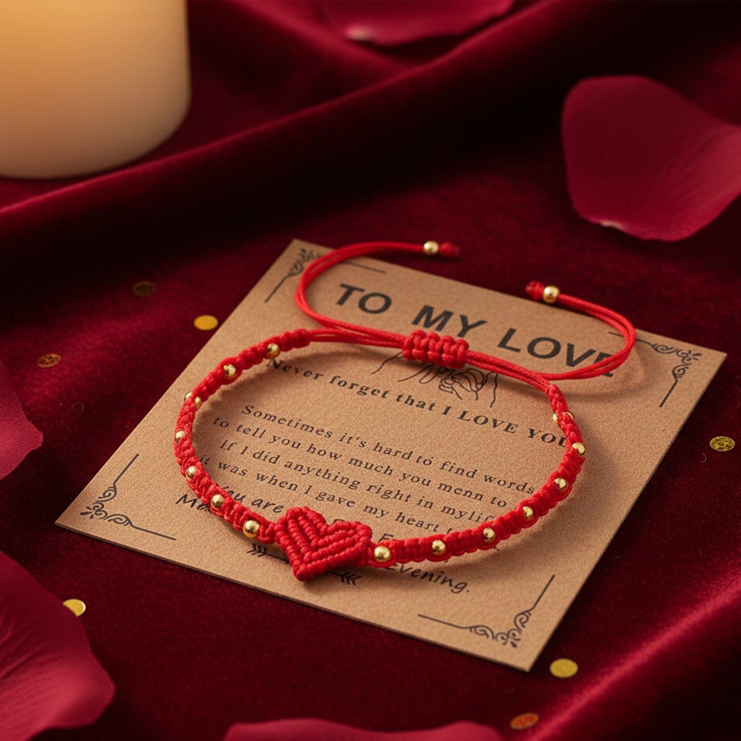 handmade red string bracelet for women girlfriend couples matching woven macrame heart charm bracelet gold beaded adjustable rope anniversary valentine's day romantic love jewelry gift with card