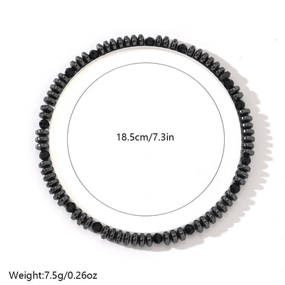 Vintage Black Men’s Bracelet – Slim Natural Stone & Gunmetal Beaded Wristband - STAR8S
