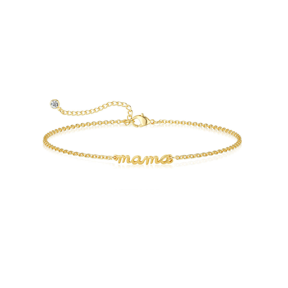 gold-tone mama bracelet for women, electroplated brass adjustable chain bracelet, dainty mother's day birthday gift for mom