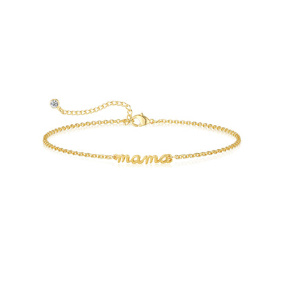 Gold-Tone MAMA Bracelet for Women, Electroplated Brass Adjustable Chain Bracelet, Dainty Mother's Day Birthday Gift for Mom