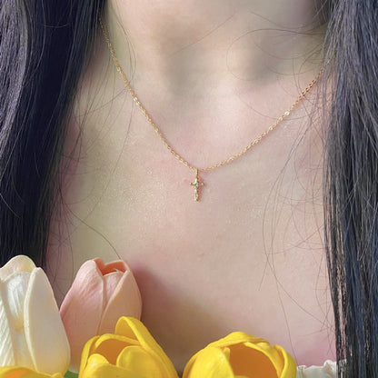 925 Sterling Silver 18K Gold Plated Cross Necklace - Hammered Design Minimalist Chic