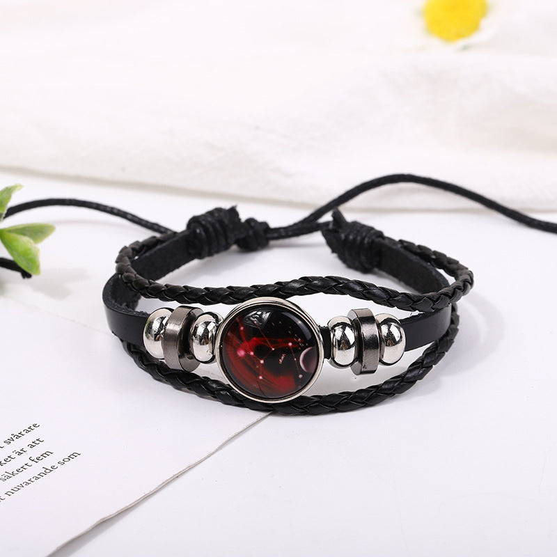 zodiac signs leather bracelet - luminous design, vintage style, unisex adjustable bracelet for couples - star8s