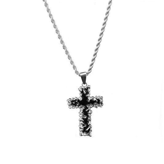 Gothic Cross Necklace for Men Women Liquid Metal Molten Lava Cross Pendant Necklace Y2K Hip Hop Punk Rock Twist Rope Chain Grunge Streetwear Techwear Jewelry Gift