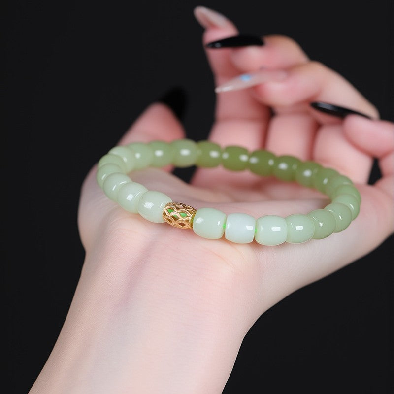 natural hetian jade beaded bracelet for women - gradual green ombre design - star8s