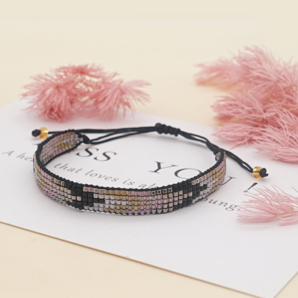 colorful heart boho friendship bracelets — handmade woven seed bead bracelet, adjustable, gift-ready