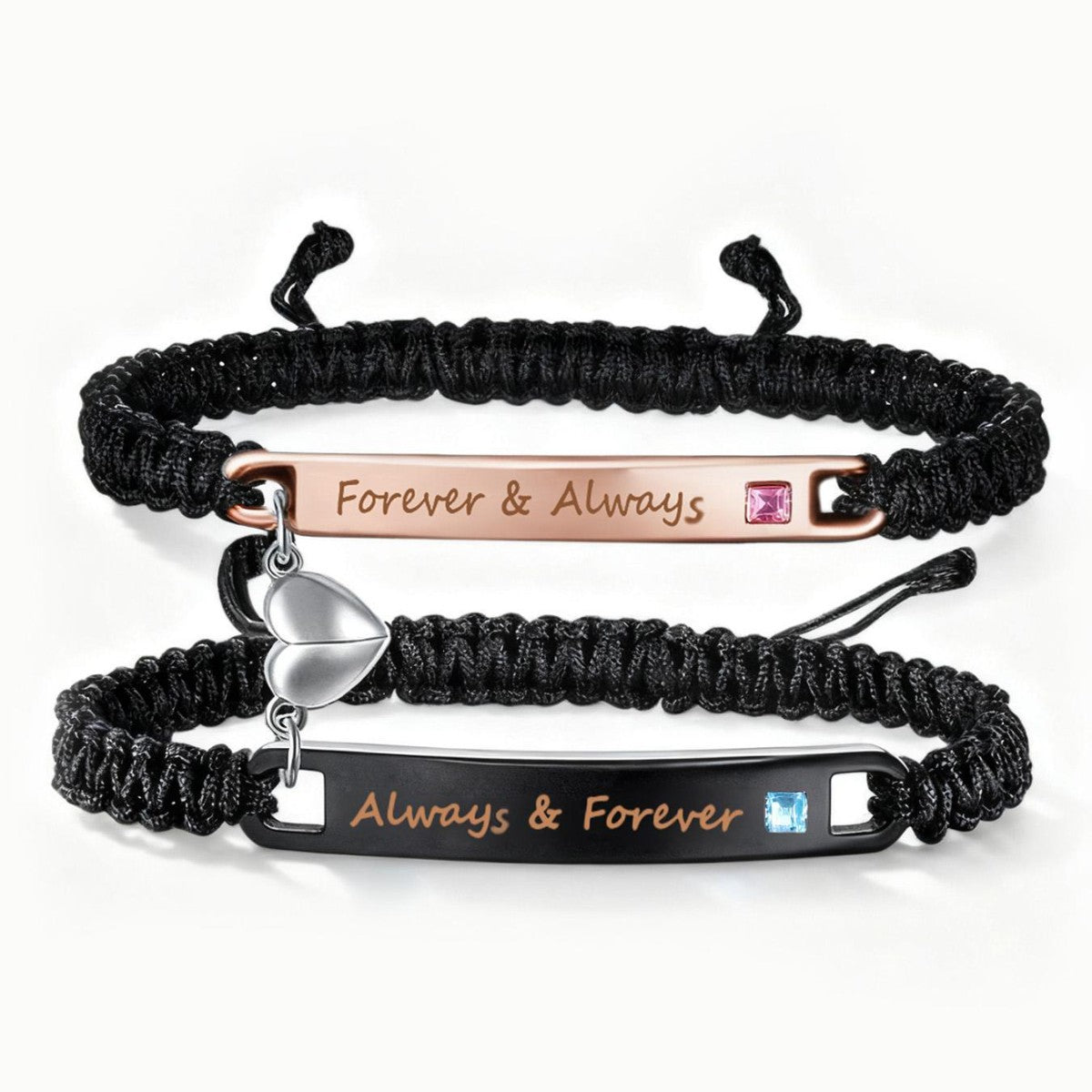 magnetic couple bracelet set – handwoven adjustable rope, matching his & hers - star8s
