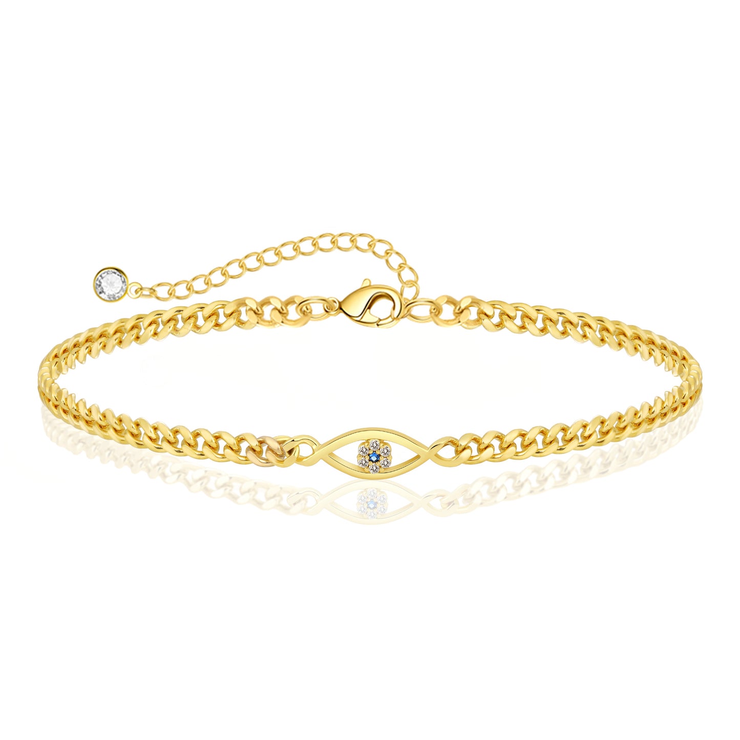 copper-plated evil eye curb chain bracelet brass cubic zirconia protection jewelry minimalist trendy layering wristband gift for her